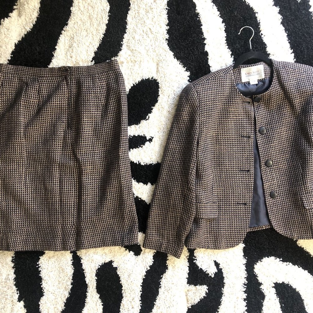 Karen Scott 1980s Women's Plaid Two Piece Skirt Suit Set